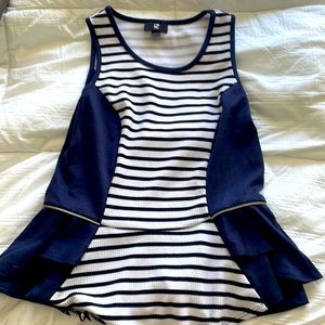 Navy striped ruffled shirt